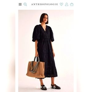ANTHROPOLOGIE NWOT Black Eyelit Lace Cotton Midi Maxi Dress